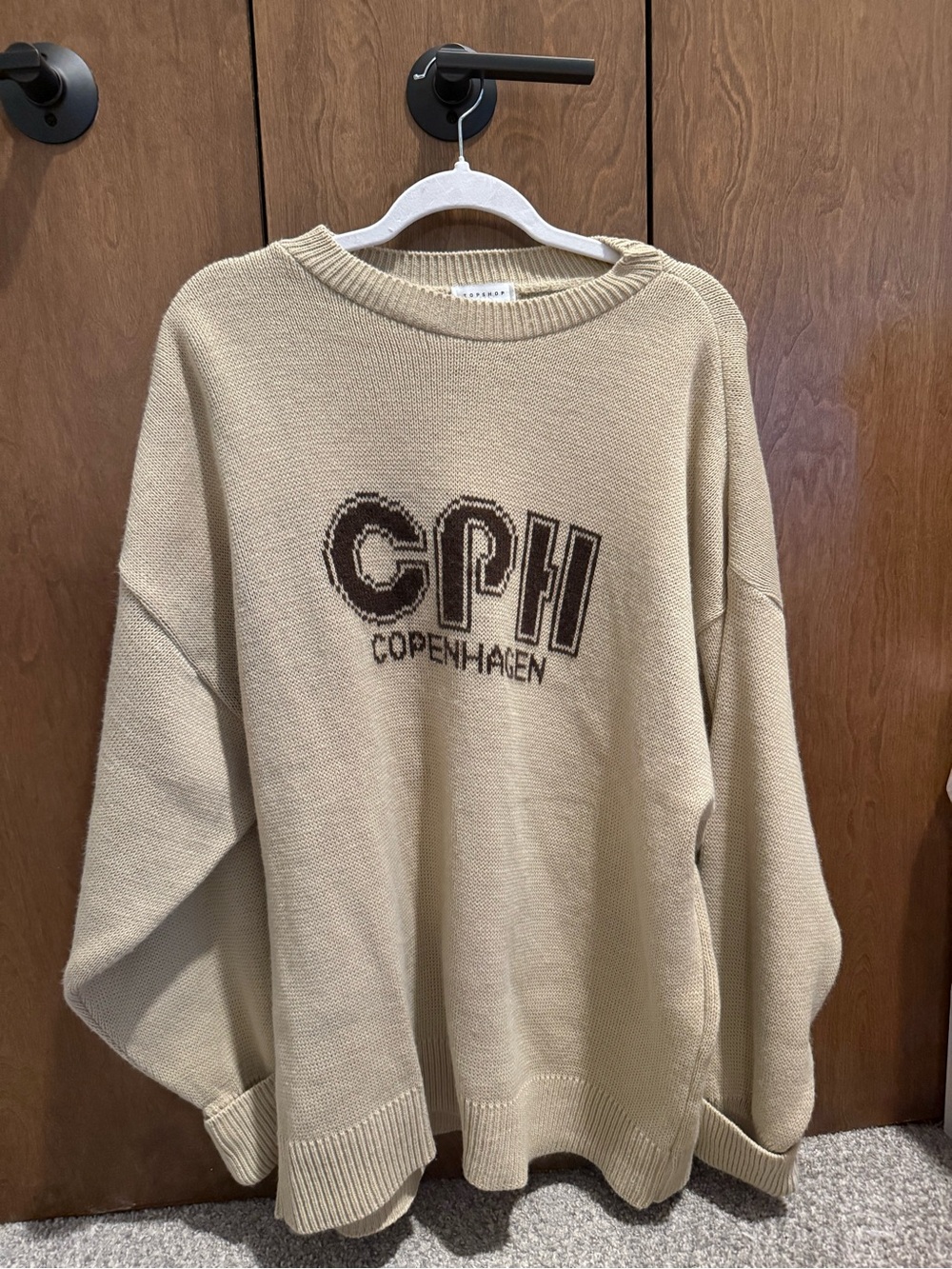 Topshop Beige Crewneck Sweater with Dark Brown CPH Logo